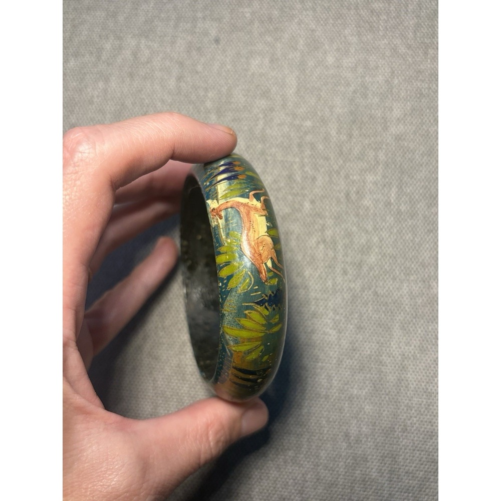 Vintage Hand-Painted Lacquer Deer Motif Bangle Bracelet